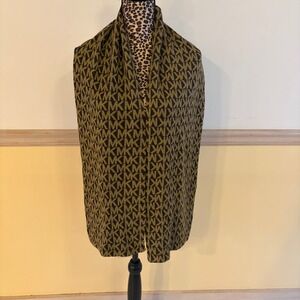Michael Kors Reversible Scarf Brown Gold‎ Monagram Signature MK Print